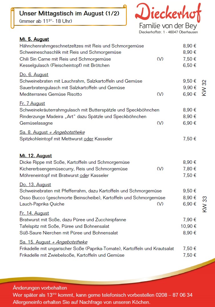 unsere wechselnden Mittagstischangebote