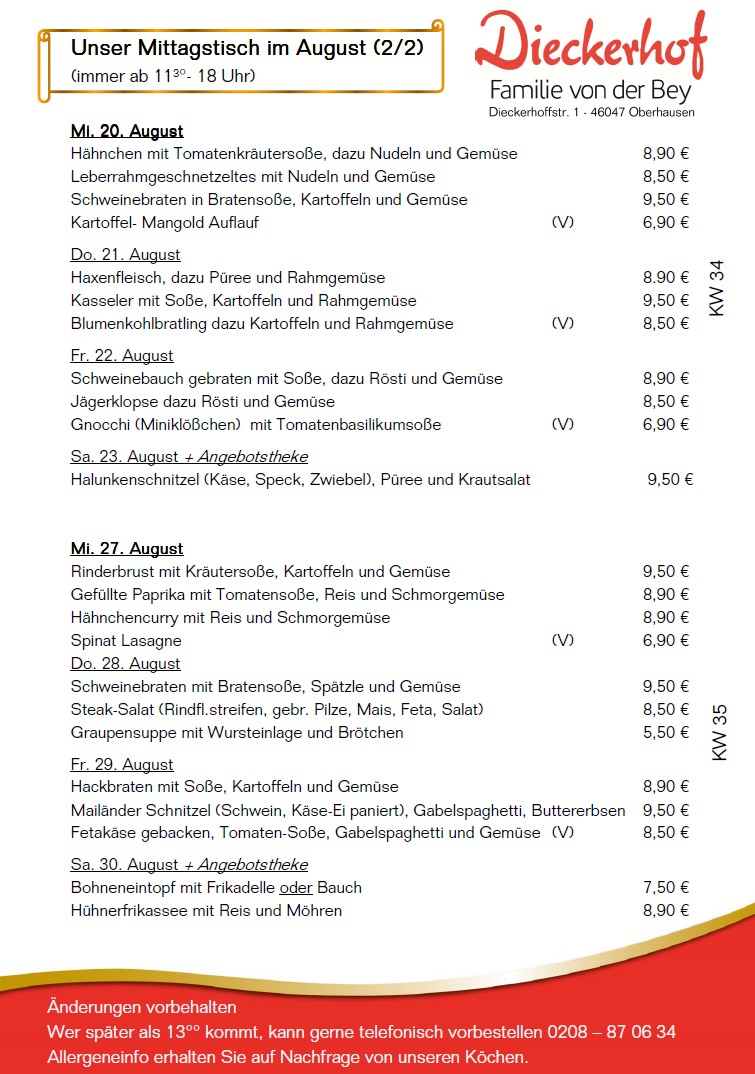 unsere wechselnden Mittagstischangebote