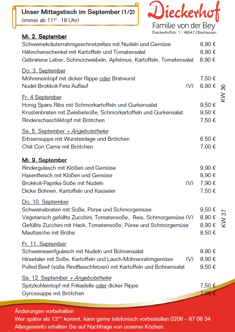 unsere wechselnden Mittagstischangebote