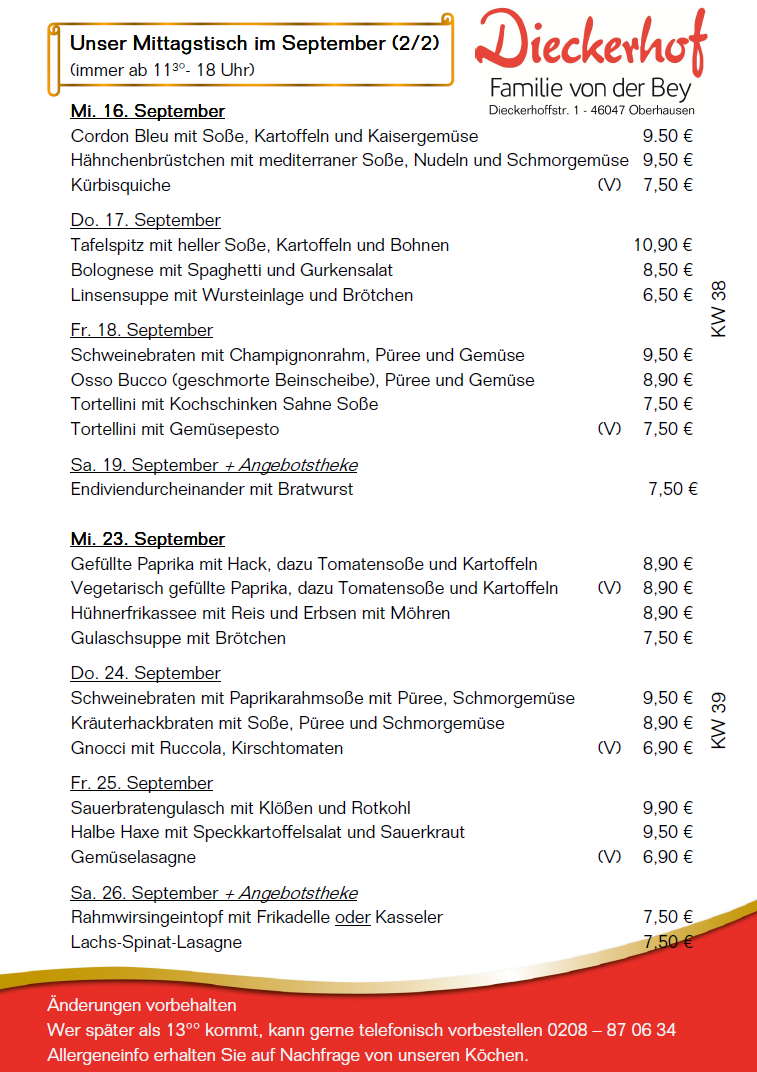 unsere wechselnden Mittagstischangebote